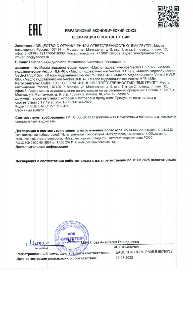 ДС ТУ -012- Vectrol (гидравлика) 2022-2025